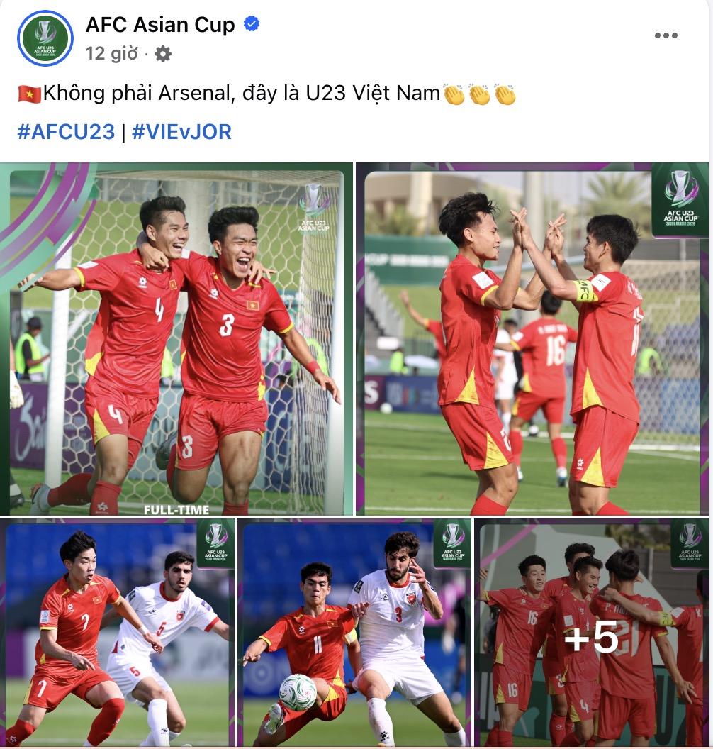 Fanpage AFC ví von U23 Việt Nam với Arsenal